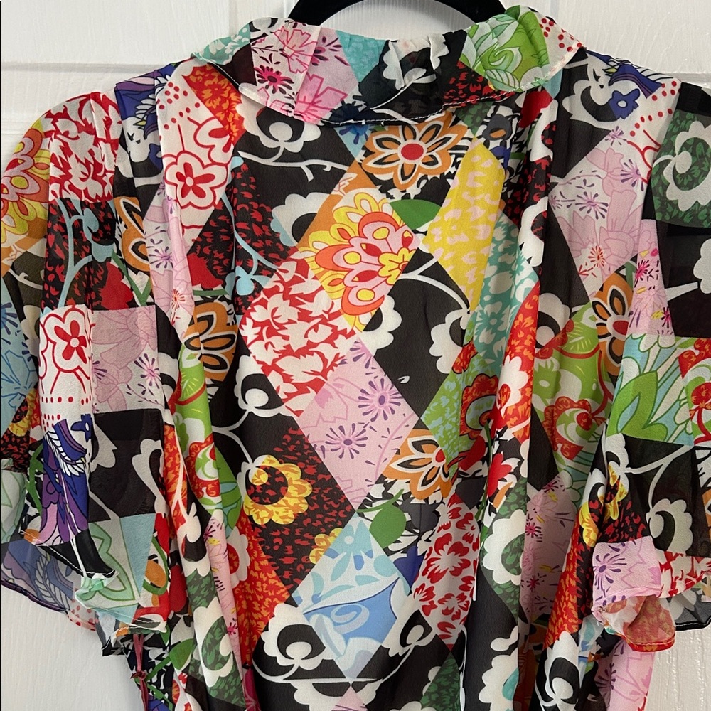 Colorful Patchwork Asymmetrical Wrap Around Dress - image 8